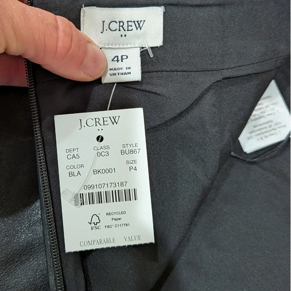 NWT J.Crew Womens Pencil Skirt 4P Faux Leather Black High Waist Workwear Classic